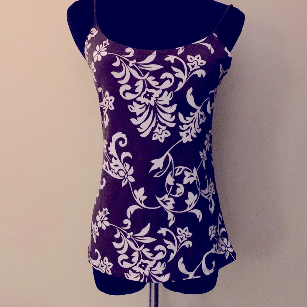 Akoya Sz Large Spaghetti strap brown and cream stretch tank Excellent Condition